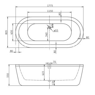 Акриловая ванна BelBagno отдельностоящая, белая BB12-1775 Акриловая ванна BelBagno отдельностоящая, белая BB12-1775