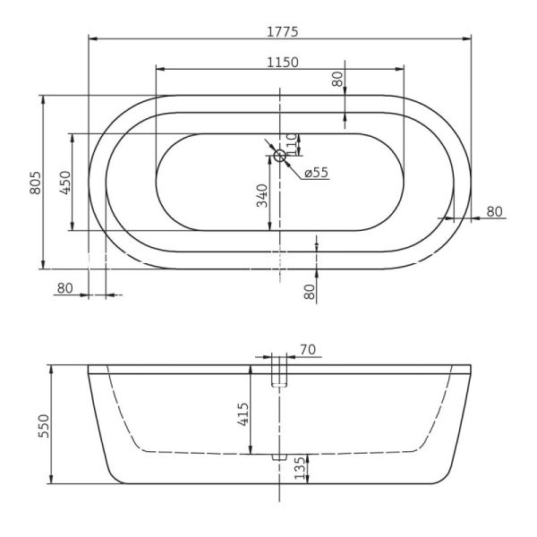 Акриловая ванна BelBagno отдельностоящая, белая BB12-1775