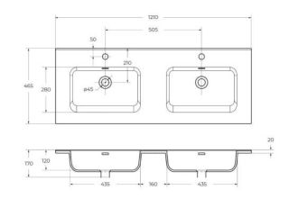 Раковина керамическая BelBagno с двумя чашами BB1200-2-ETL, 1210x460x175 белый
