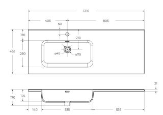 Раковина керамическая BelBagno, чаша слева, BB1200ETL-L, 1210x460x175 белый