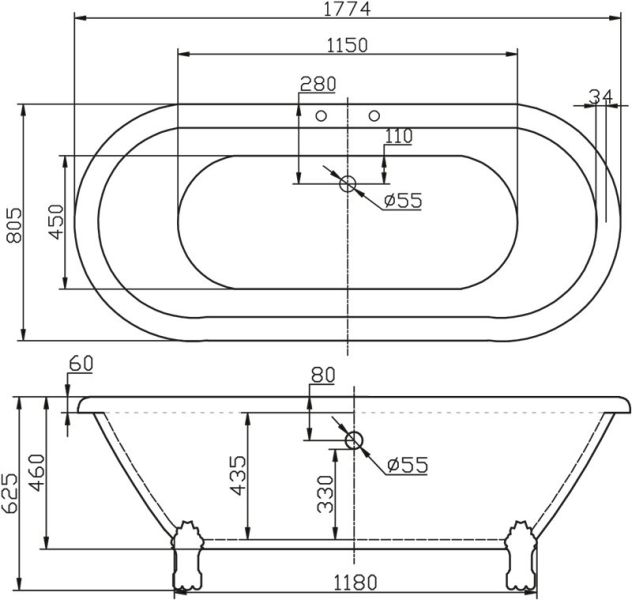 Акриловая ванна BelBagno отдельностоящая, белая 177x80 BB21