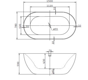Акриловая ванна BelBagno отдельностоящая, белая 150x78 BB27