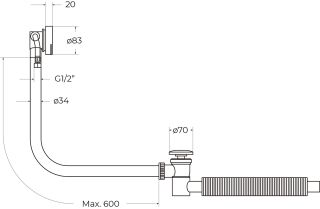 Слив-перелив с гидрозатвором для ванны BelBagno бронза BB2829-OVF-BRN