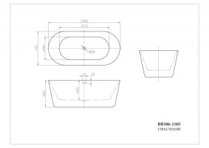 Акриловая ванна BelBagno отдельностоящая, белая 158x74 BB306-1585