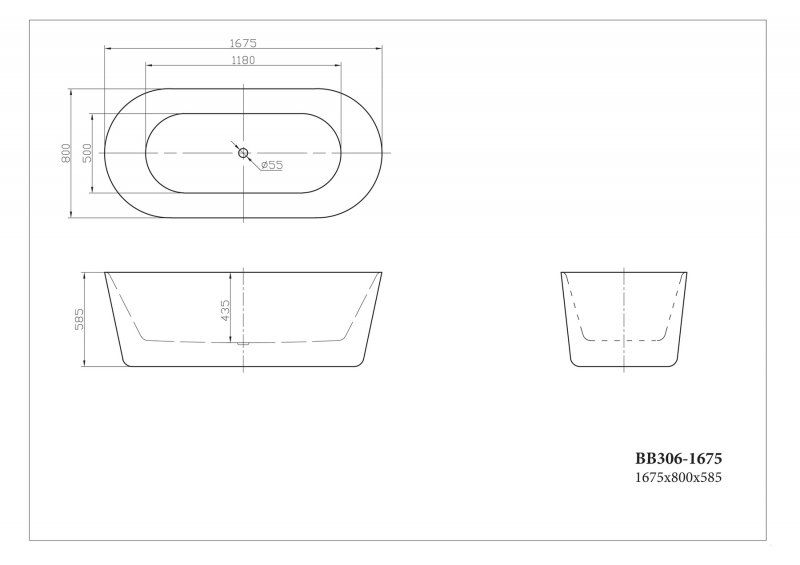 Акриловая ванна BelBagno отдельностоящая, белая 167x78 BB306-1675