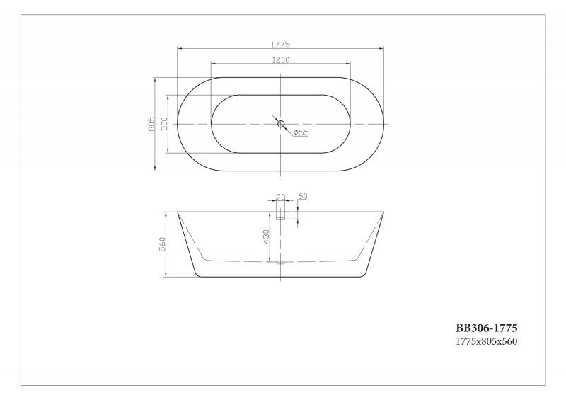 Акриловая ванна BelBagno отдельностоящая, белая 177x80 BB306-1775