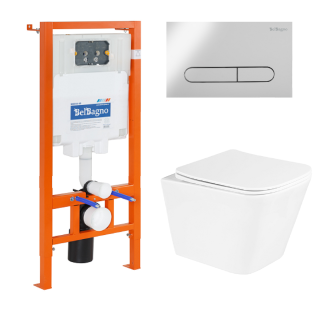Унитаз подвесной с сиденьем BelBagno DUE BB3103CHR/SC + Система инсталляции для унитазов BelBagno BB002-80  с кнопкой смыва BB005-PR-CH
