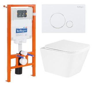 Унитаз подвесной с сиденьем BelBagno DUE BB3103CHR/SC + Система инсталляции для унитазов BelBagno BB002-80  с кнопкой смыва BB014-SR-BI