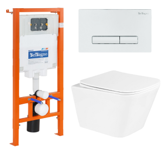 Унитаз подвесной с сиденьем BelBagno DUE BB3103CHR/SC + Система инсталляции для унитазов BelBagno BB002-80  с кнопкой смыва BB018-GV-BI