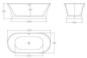 Акриловая ванна BelBagno отдельностоящая, белая BB402-1700-790