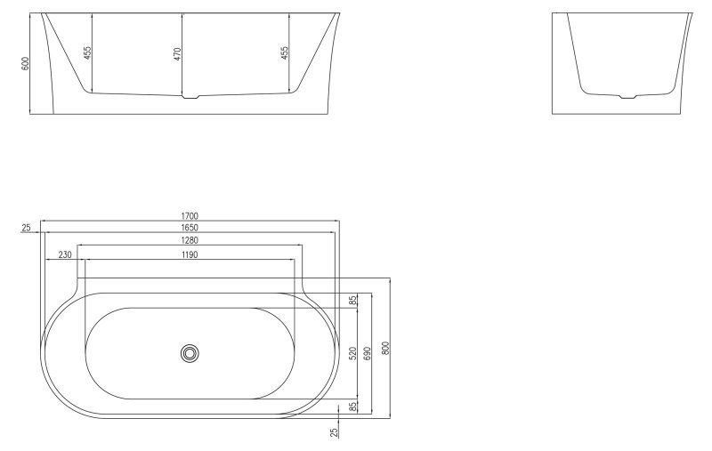 Акриловая ванна BelBagno 170x80см чёрный матовый BB409-1700-800-W/NM
