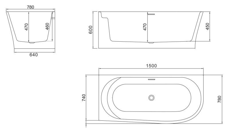 Акриловая ванна BelBagno угловая, левосторонняя, белая BB410-1500-780-L