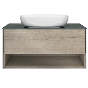 Kerama Marazzi Тумба PLAZA Modern PLB.M.100.1\OAK.O, подвесная 100 см,1 выдвижной ящик и открытая полка, цв.дуб Орегон