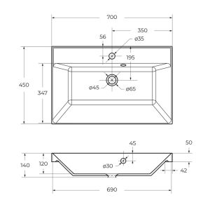 Раковина BelBagno из искусственного мрамора, 700x450x150, BB700/450-LV-ART-AST-NERO черный