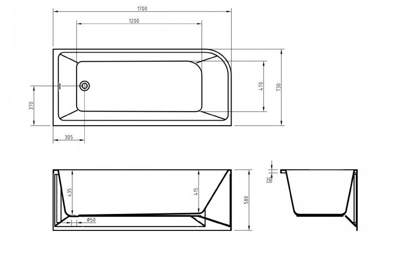 Акриловая ванна BELBAGNO BB712-1700-730-R 170x73 см 