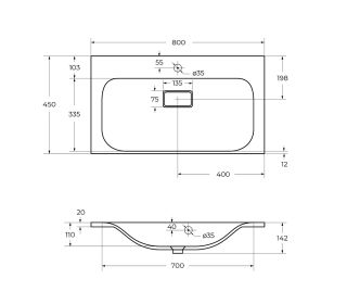 Раковина BelBagno из литьевого мрамора, 800x450x142, BB800/450-LV-MR-FT белый