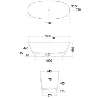 Ванна из искусственного камня Kludi Resa O 51BF0253 170x75 см белый матовый