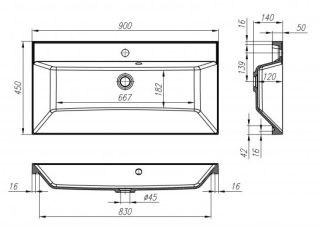 Раковина BelBagno из искусственного мрамора,  900x450x150, BB900/450-LV-ART-AST-NERO черный матовый