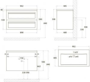 Подвесная тумба под раковину Art&Max Platino 90см белый глянцевый AM-Platino-900-2C-SO-BL