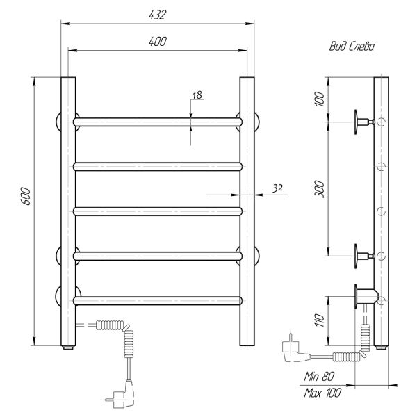 Полотенцесушитель электрический Domoterm Классик DMT 109-5 40x60 EK L хром