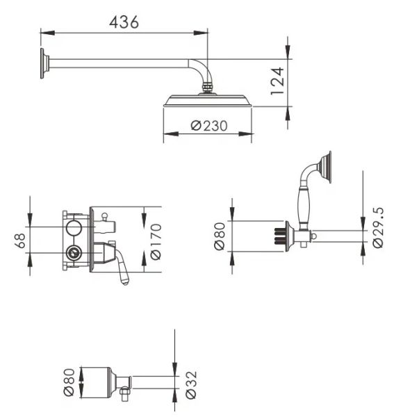 Душевая система Rose R0235H чёрный матовый