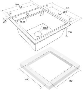 Комплект Paulmark: мойка Stepia 45 и коландер Advance PM114651-DG+A375-BS графит/брашированная нержавеющая сталь