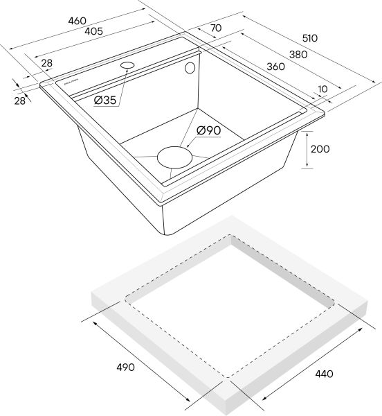 Комплект Paulmark: мойка Stepia 45 и коландер Advance PM114651-WH+A375-BS белый/брашированная нержавеющая сталь