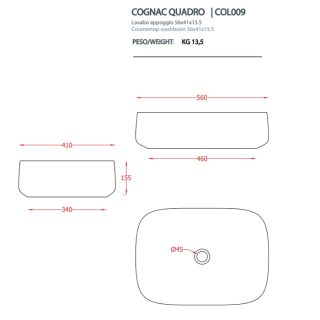 Раковина ArtCeram Cognac COL009 38 00 avio 56 см Раковина ArtCeram Cognac COL009 38 00 avio 56 см