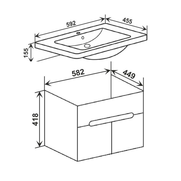 Тумба Runo Парма 60 2 ящика графит под умывальник Omega 60 (00-00001454)