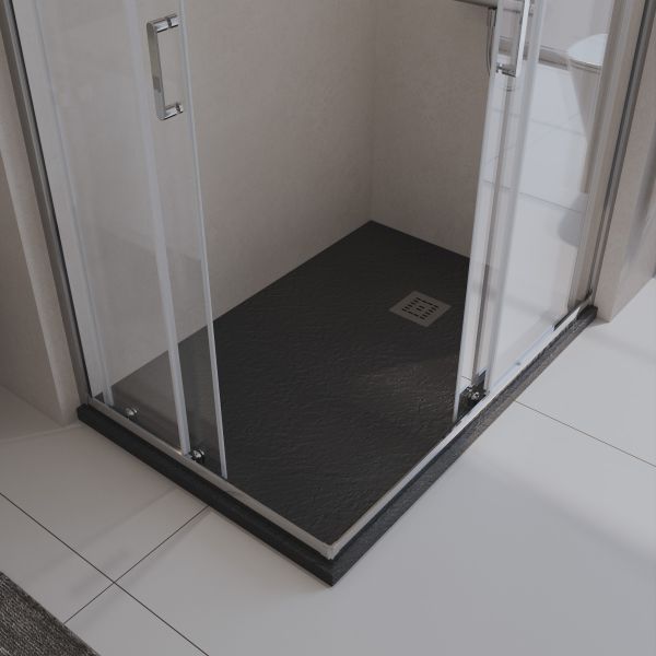 Душевой поддон BelBagno UNO TRAY-MR-UNO-AH-120/80-35-NERO-CR из искусственного мрамора в комплекте с сифоном
