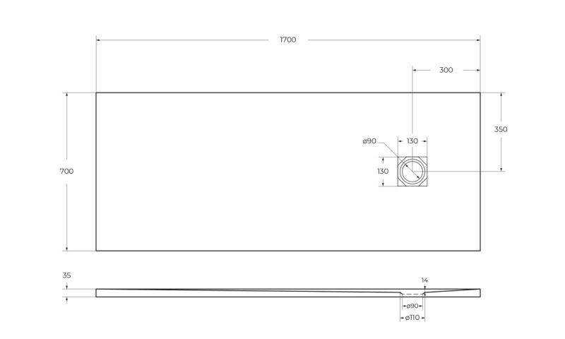 Душевой поддон BelBagno UNO TRAY-MR-UNO-AH-170/70-35-W-BO из искусственного мрамора в комплекте с сифоном