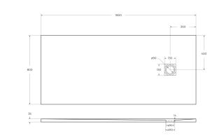 Душевой поддон BelBagno UNO TRAY-MR-UNO-AH-180/80-35-W-NO из искусственного мрамора в комплекте с сифоном
