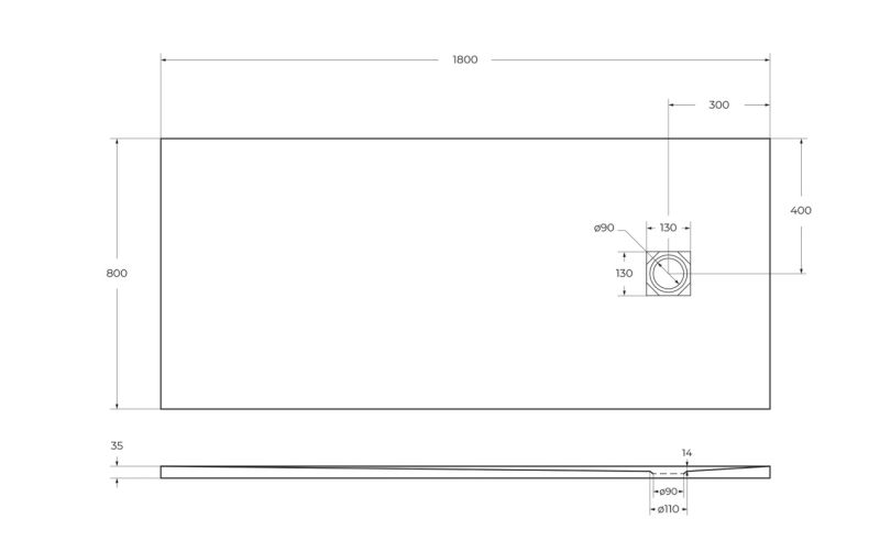 Душевой поддон BelBagno UNO TRAY-MR-UNO-AH-180/80-35-W-NO из искусственного мрамора в комплекте с сифоном