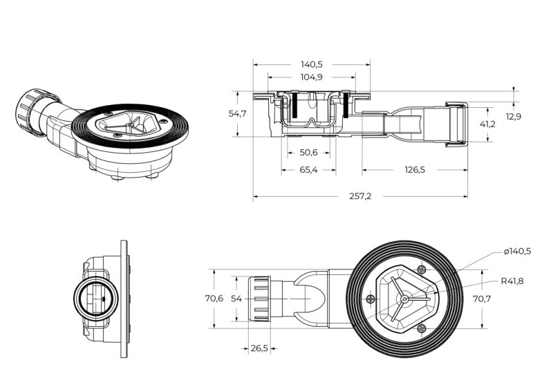 Душевой поддон BelBagno UNO TRAY-MR-UNO-RH-120/80-550-35-W-R-BO из искусственного мрамора в комплекте с сифоном