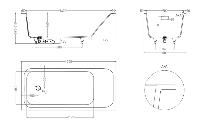 Ванна из искусственного камня Salini Orlanda Kit S-Stone 102126MRF 170x80см RAL полностью