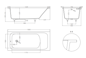 Ванна из искусственного камня Salini Orlanda S-Sense 102012GRF 180x80см RAL полностью