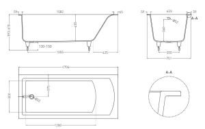 Ванна из искусственного камня Salini Cascata Kit S-Stone 104323MRF 170x75см RAL полностью