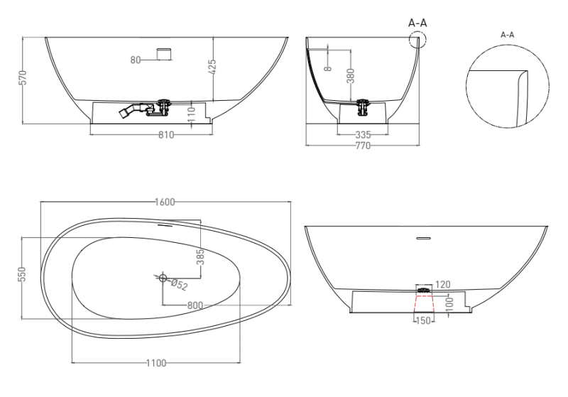 Ванна из искусственного камня Salini Paola S-Sense 101511G 160x77см белый глянцевый