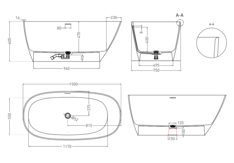 Ванна из искусственного камня Salini Sofia S-Sense 102518G 150x75см белый глянцевый