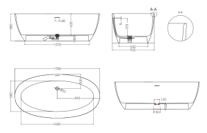 Ванна из искусственного камня Salini Alda S-Stone 101911SMRH 178x92см RAL снаружи