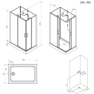 Душевая кабина Am.Pm W9XC-403-12090BT 120x90 см профиль чёрный матовый стекло прозрачное
