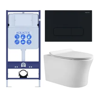 Комплект SET AQUATEK НИКА-017 4в1 унитаз с инсталляцией кнопкой и сиденьем микролифт