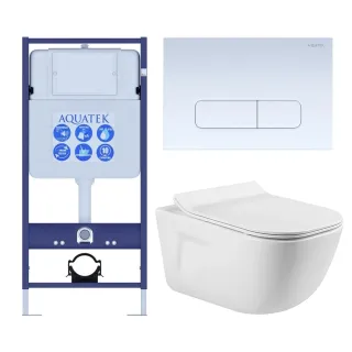 Комплект SET AQUATEK ДИВА-013 4в1 унитаз с инсталляцией кнопкой и сиденьем микролифт