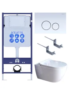 Комплект SET AQUATEK ПОЛАРИС-01-015 4в1 унитаз с инсталляцией кнопкой и сиденьем микролифт