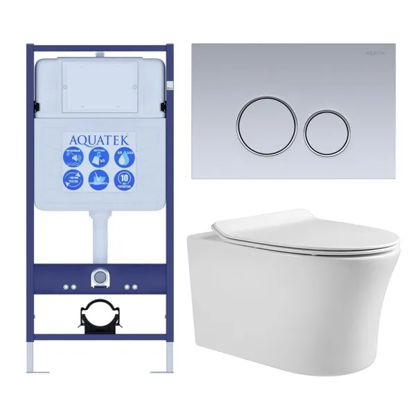 Комплект SET AQUATEK НИКА-019 4в1 унитаз с инсталляцией кнопкой и сиденьем микролифт