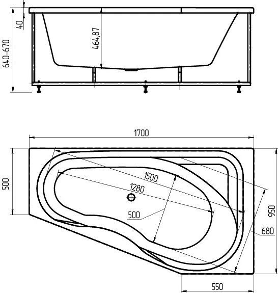 Акриловая ванна Aquatek Медея MED180-0000038 170х95 см правая с фронтальным экраном вклеенный цельносварной металлический каркас