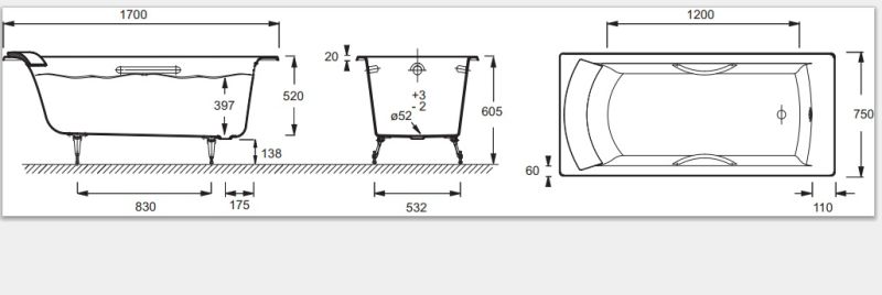 Чугунная ванна Jacob Delafon BIOVE E2930-00 170x75