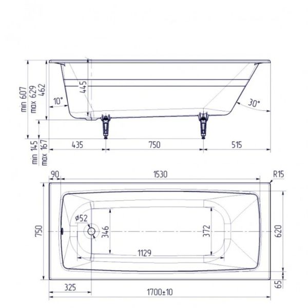 Ванна чугунная Delice Biove DLR220509RB 170х70 с черными матовыми ручками