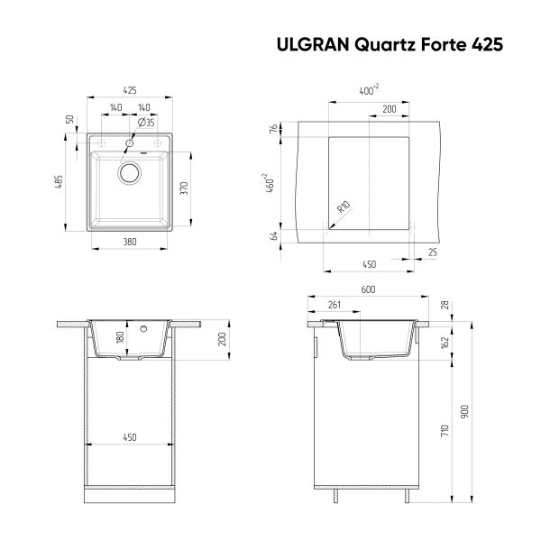 Кухонная мойка Ulgran Quartz Forte 425-04 платина