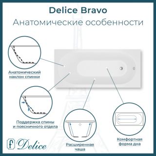 Ванна из литьевого мрамора Delice Bravo DLR330039RB-G 190x90 глянцевая с чёрными ручками